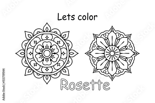 Rosette Coloring Page – Ornamental Mandala Flower Design Printable for Kids Vector