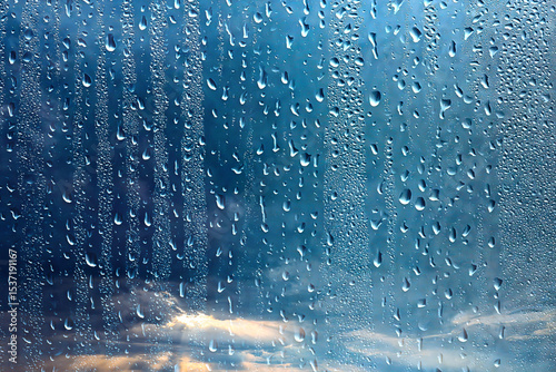 raindrops on wet glass abstract background on the backdrop of the sky