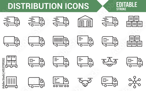 Set of Distribution and Shipping Icons in Editable Vector Format