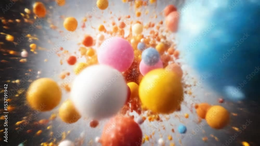 Spherical multi-colored objects in a central burst