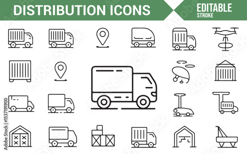 Vector Icons Representing Shipping, Distribution, and Logistics