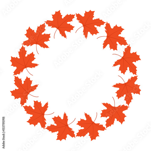 Autumnal Wreath of Orange Maple Leaves.Vector.