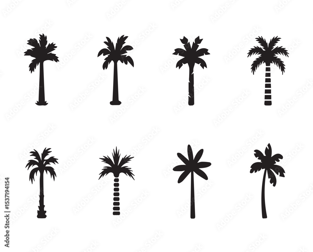 Obraz premium Eight palm tree silhouettes set illustration
