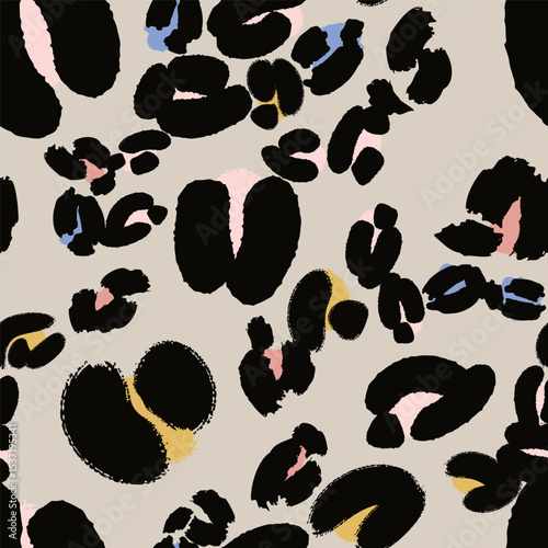 Leopard spots seamless pattern design. Vector gray background, wallpaper, wrapping paper, fabric, print