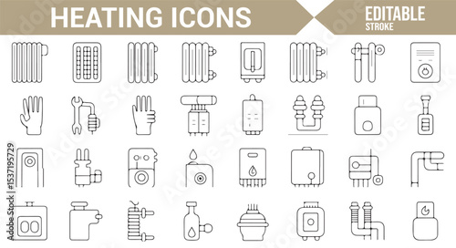 Editable Set of Heating Equipment and Temperature Control Icons