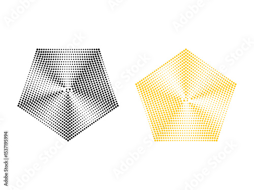 Abstract geometric orange and black pentagon shape with a halftone effect vector design 