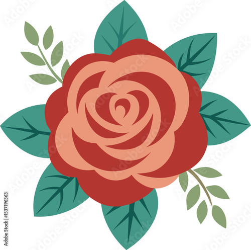 Vector Flower Bouquet with Rose and Decorative Green Leaves Illustration