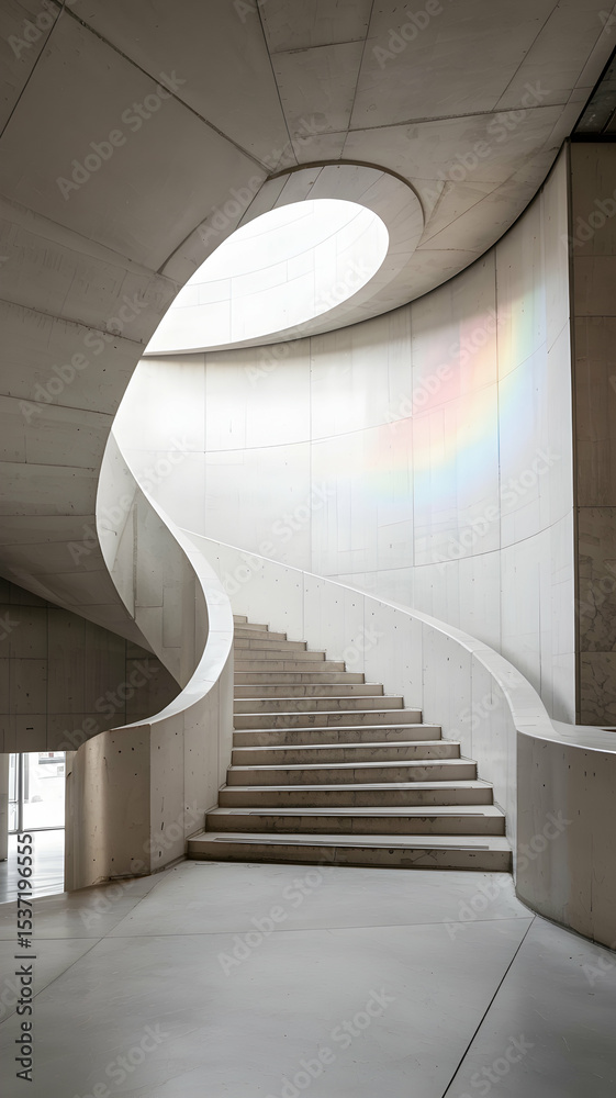 Fototapeta premium Spiral staircase modern architecture design interior building steps light well concrete white space minimalism
