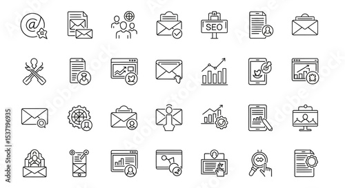Email Marketing Icons A Comprehensive Set of Line Art Graphics for Digital Communication