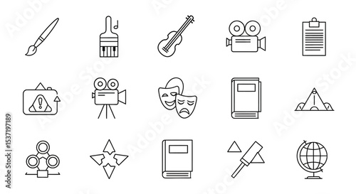 Line Art Icon Set Hobbies, Arts, Travel, and More