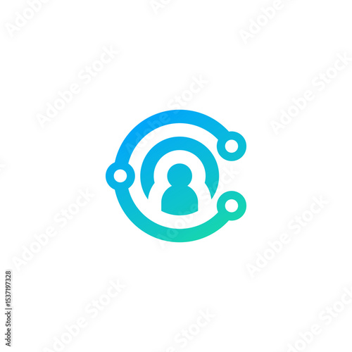 Abstract Human Figure Surrounded by Digital Connectivity and Gradient Colors