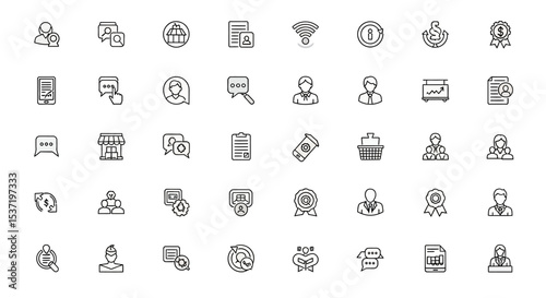 Extensive Collection of Linear Customer Service Icons Support, Feedback, and Communication