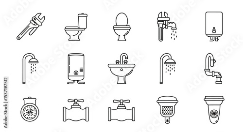 Plumbing Icons  A Collection of Line Art Illustrations for Bathroom and Kitchen Fixtures