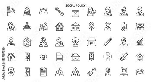 Social Policy Icon Set Line Art Graphics for Web and Print