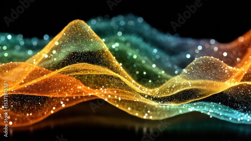 Abstract Wavy Lines with Glittering Particles in Warm and Cool Tones