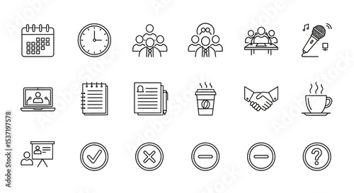 Meeting Icons Business, Teamwork, and Communication Symbols