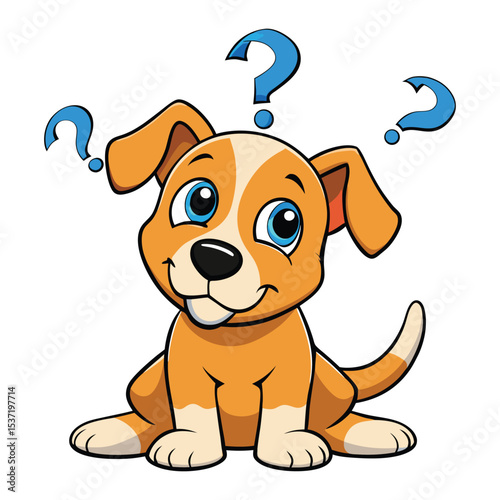 Confused Cartoon Puppy with Question Marks – Cute Dog Clipart

