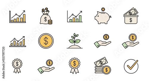 Financial Growth Icons Investment, Savings, and Profit Illustrations