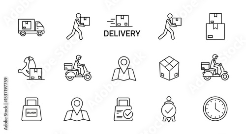 Delivery Service Icons Line Art Graphics for Websites and Apps