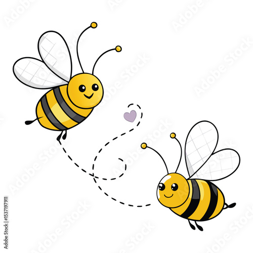 Cute Cartoon Bee Clipart Set – Smiling Flying Honeybee Vector

