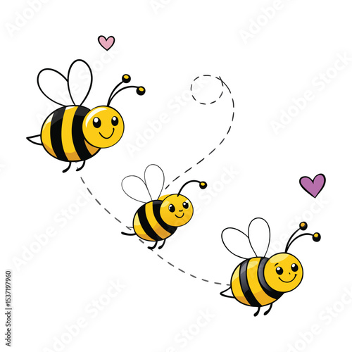 Cute Cartoon Bee Clipart Set – Smiling Flying Honeybee Vector

