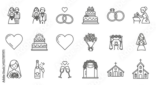 Elegant Wedding Icon Set Line Art Illustrations for Invitations, Websites, and More