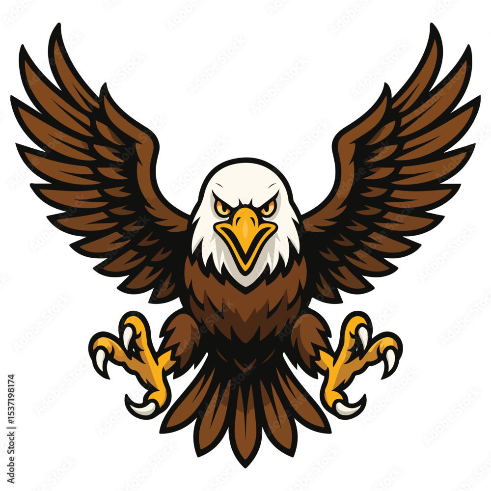 Obraz premium Flying Bald Eagle Mascot Vector – Aggressive Bird Clipart Design