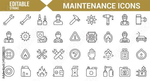 Editable Vector Icons of Maintenance, Safety, and Repair Equipment