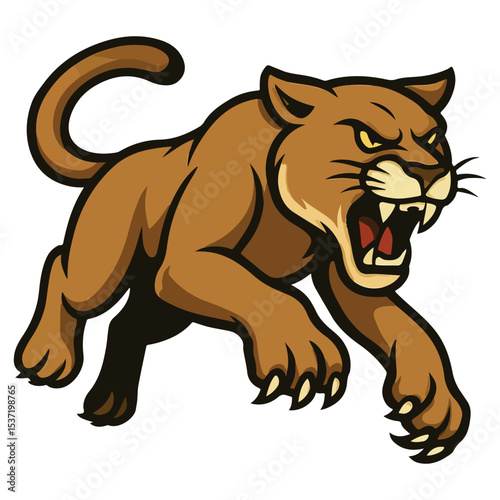 Aggressive Cougar Mascot Vector – Wild Mountain Lion Clipart Illustration

