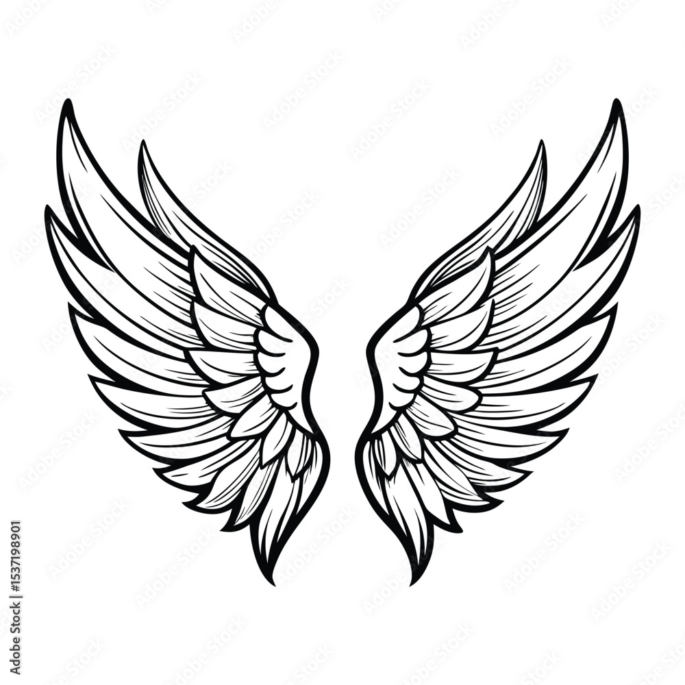 Fototapeta premium Angel Wings Clipart Set – Black and White Feather Wing Illustrations
