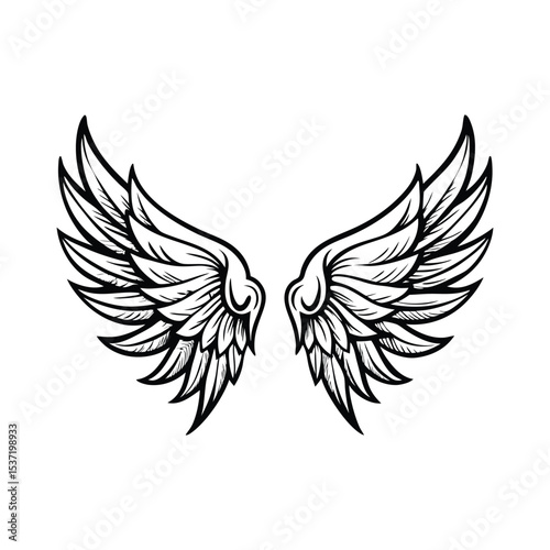  Angel Wings Clipart Set – Black and White Feather Wing Illustrations

