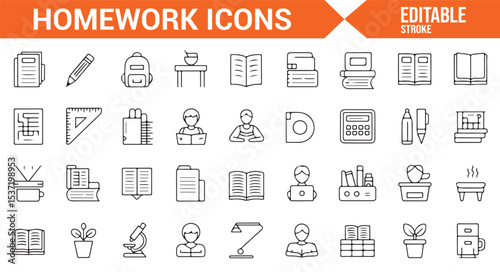 Set of Homework and Study Icons in Editable Vector Format