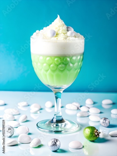 Foam cocktail light green white stone background