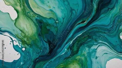 Abstract Liquid Marble Texture, Aqua and Emerald Artistic Flow
