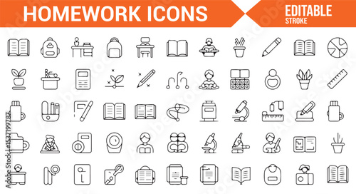 Vector Icons Representing Homework, Study, and Learning Tools