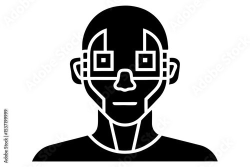 Futuristic Augmented Reality AI Face Interface in Transparent Vector Style