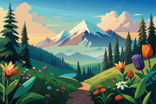 landscape with mountains and trees
