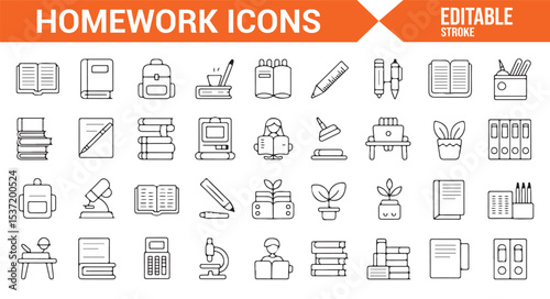 Editable Set of Homework, School, and Educational Icons