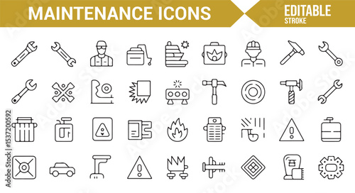Editable Set of Tools, Maintenance, and Automotive Service Icons for Repair Projects