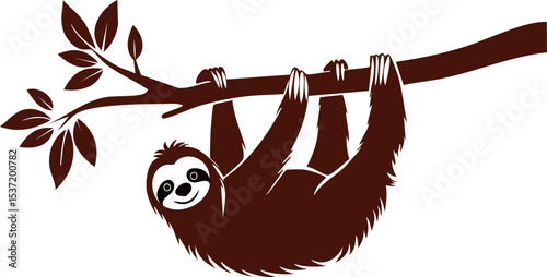 Sloth Hanging Silhouette – Relaxed Mammal Vector Illustration Clinging to Tree Branch
