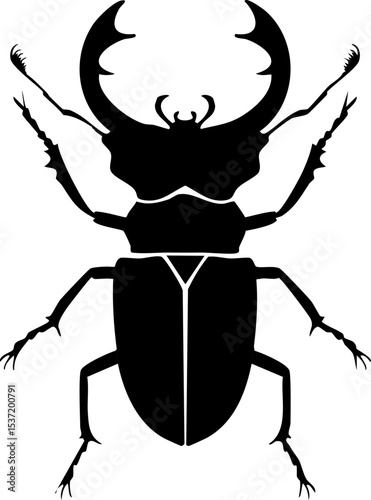 Stag Beetle Silhouette – Insect Vector Illustration with Large Mandibles and Detailed Legs