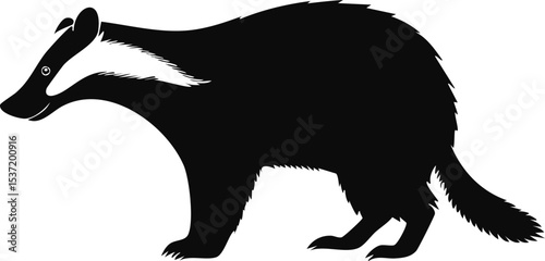 Badger Silhouette – Forest Mammal Vector Illustration with Distinctive Facial Stripes