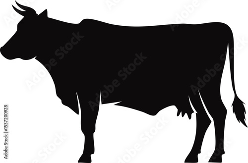 Cow Silhouette – Farm Animal Vector Illustration with Horns and Udder