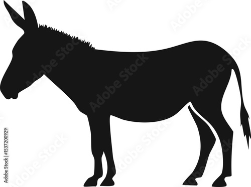 Donkey Silhouette – Farm Animal Vector Illustration with Long Ears and Tail