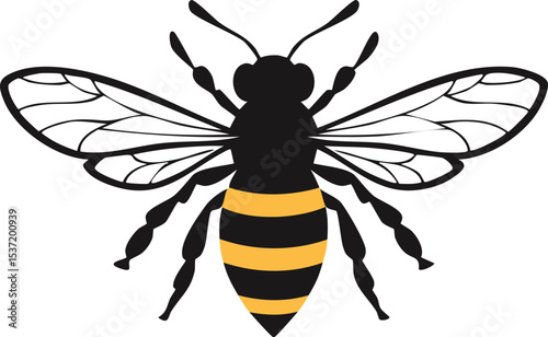 Bee Silhouette – Pollinating Insect Vector Illustration with Detailed Wings