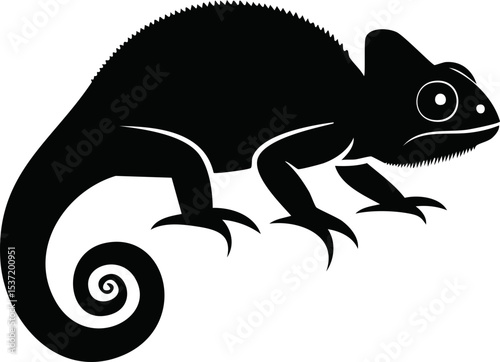 Chameleon Silhouette – Colorful Reptile Vector Illustration with Curled Tail