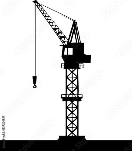 Harbor Crane Silhouette – Industrial Port Equipment Vector Illustration with Hook