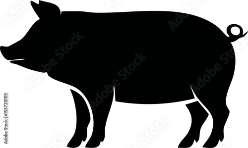 Pig Silhouette – Farm Animal Vector Illustration with Curly Tail