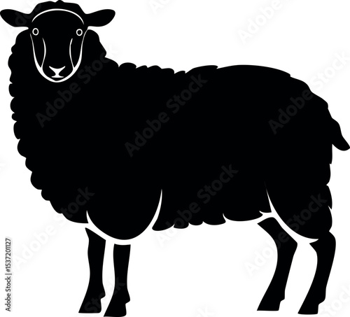 Sheep Silhouette – Farm Animal Vector Illustration with Woolly Coat