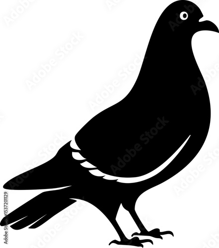 Pigeon Silhouette Side View – Urban Bird Vector Illustration with Detailed Feathers
